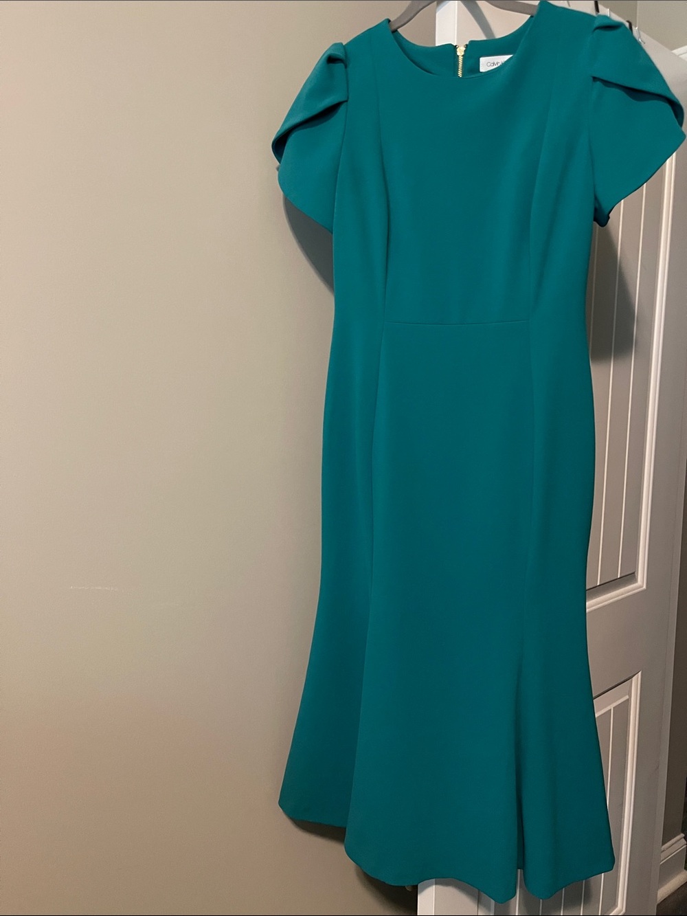 Calvin Klein Teal Midi Dress with Flutter Sleeves